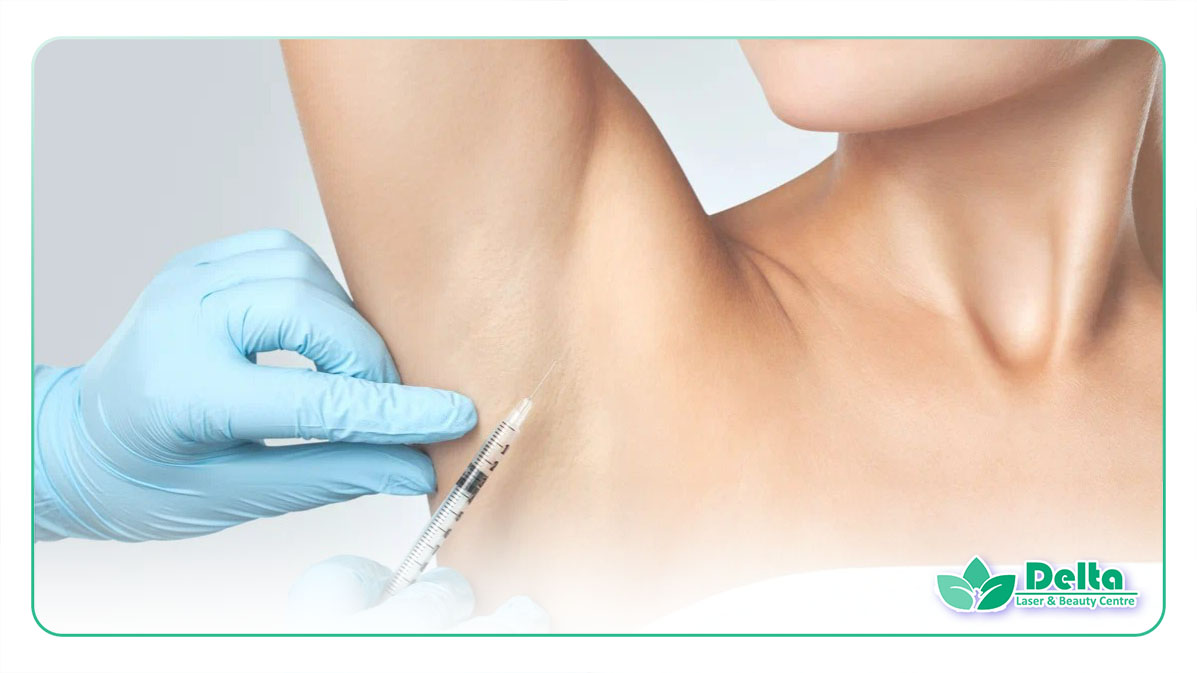 تصویری از زنی در حال تزریق بوتاکس زیر بغل